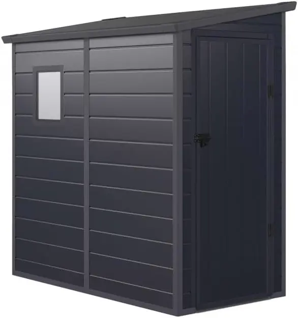 Jôbu Abri de Jardin Adossé en Résine Anthracite 2,09m² | Rangement