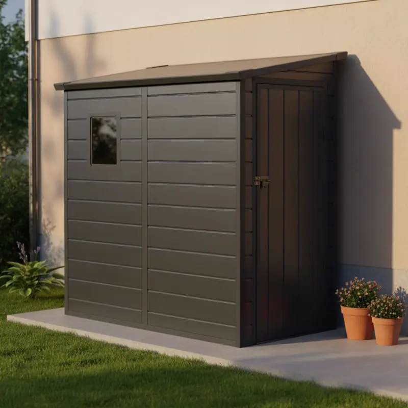 Abri de jardin en résine en résine anthracite 2,09m² adossée vue 2
