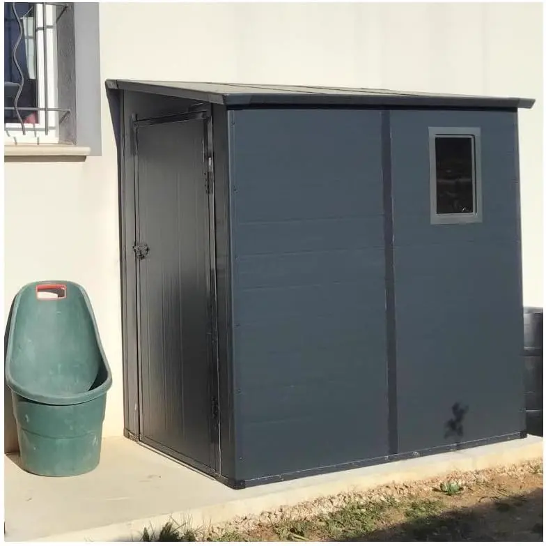 Abri de jardin en résine en résine anthracite 2,09m² adossée vue 5