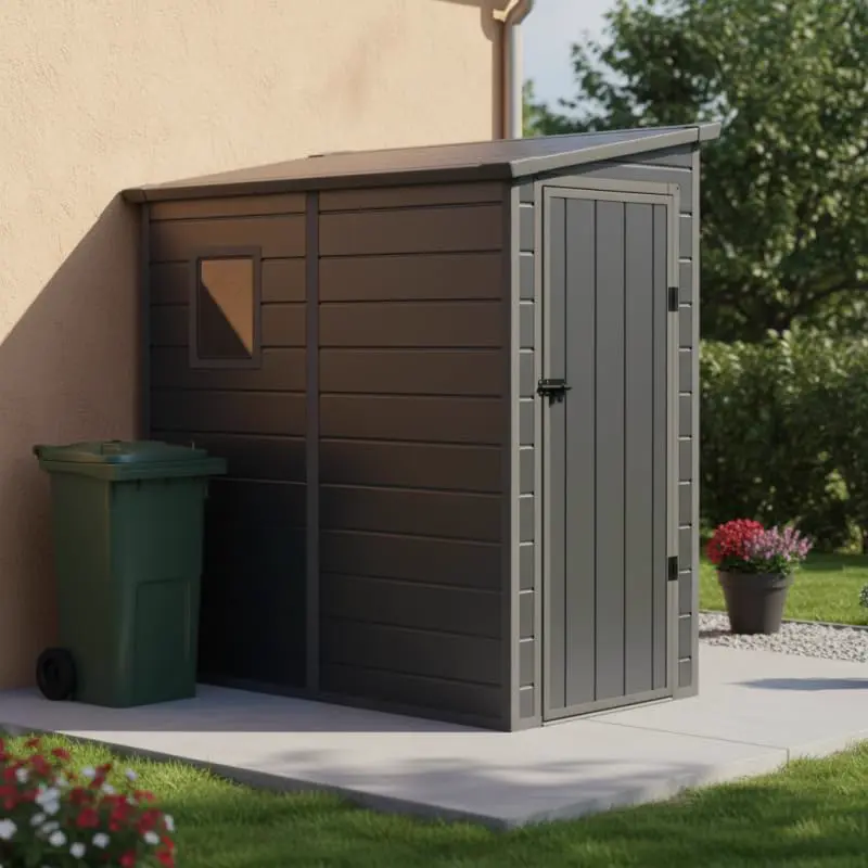 Abri de jardin en résine en résine anthracite 2,09m² adossée vue 6