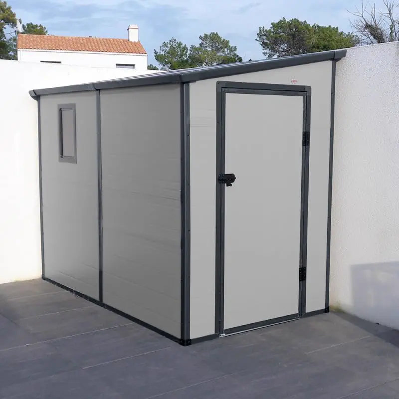 Jôbu Abri de Jardin Adossé en Résine 3,55m² | Gris Clair avec Fenêtre