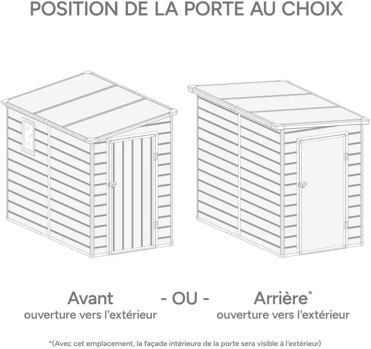 Abri de jardin en résine en résine gris 3,55m² adossée vue 3