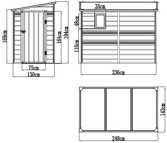 Abri de jardin en résine en résine gris 3,55m² adossée vue 5