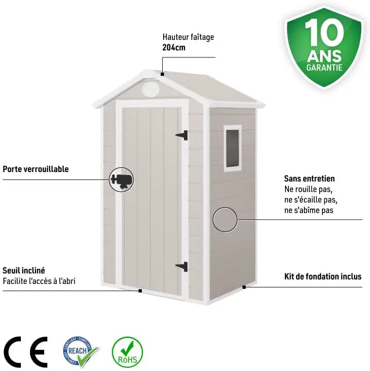 Abri de jardin en résine en acier beige 1,34m² vue 3