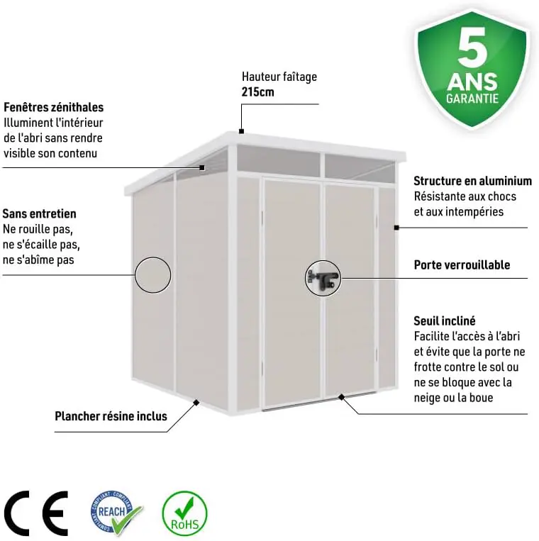 Abri de jardin en résine en résine beige 3,24m² vue 4