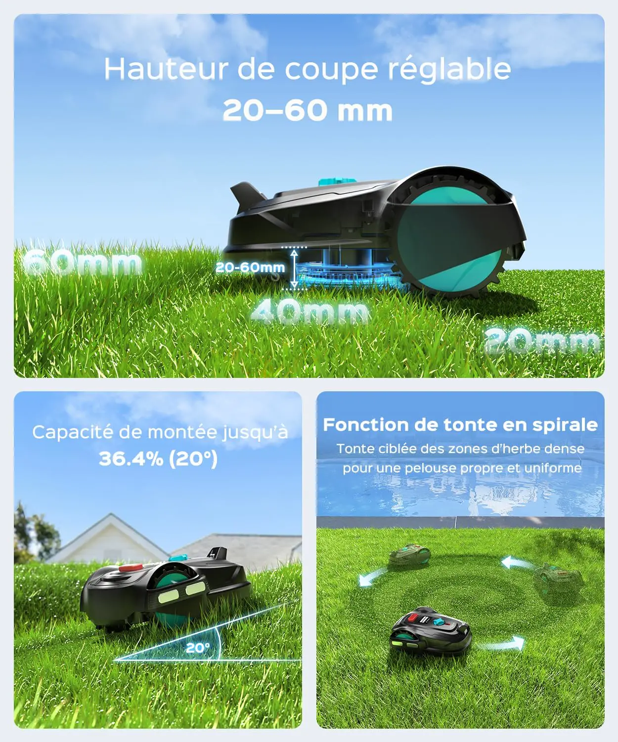 Robot tondeuse noir 800 m² vue 10