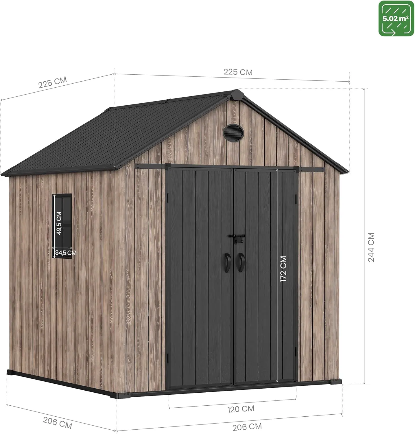 Abri de jardin en résine en bois noir 5,02 m² vue 4