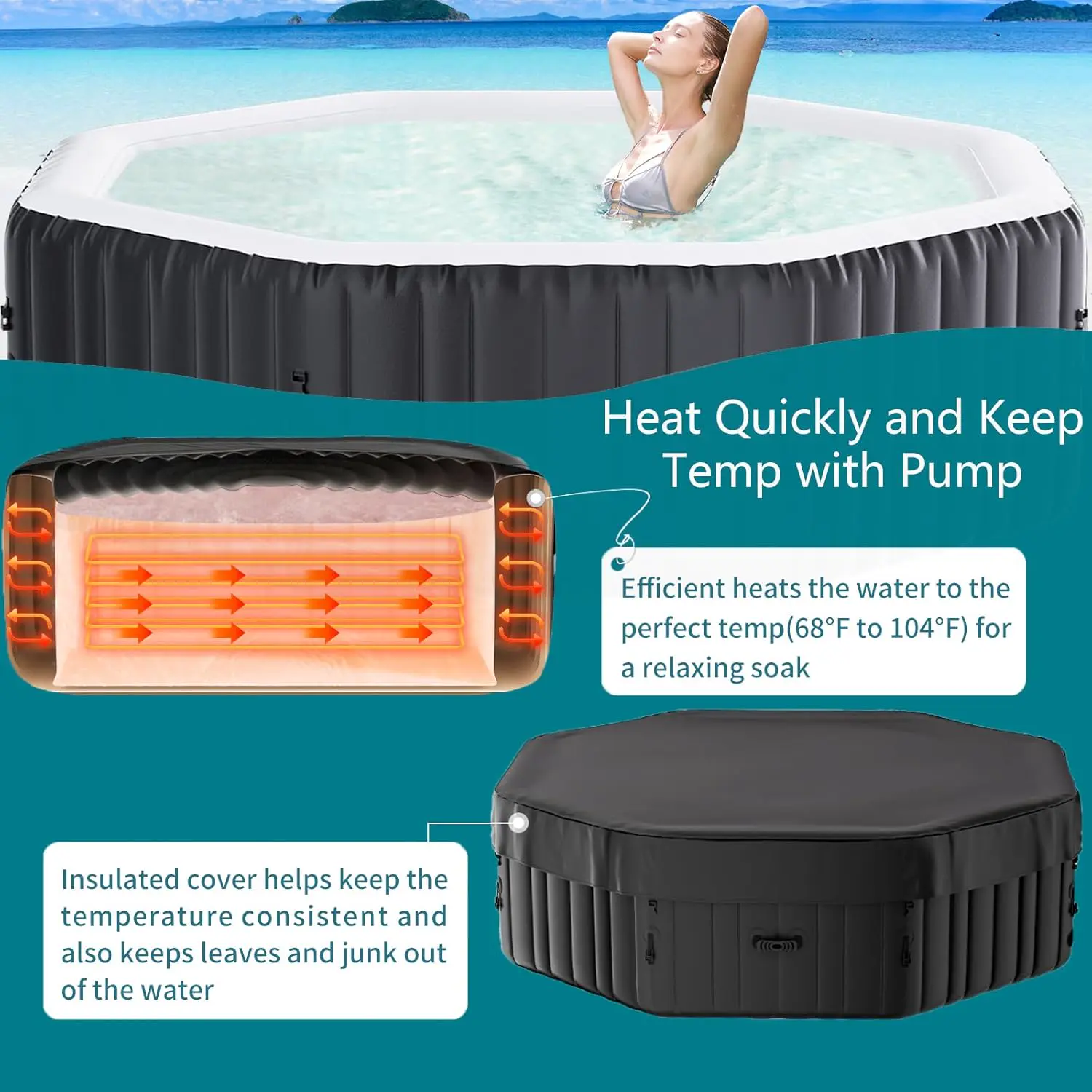 Spa gonflable 2 personnes 4 places noir 180 x 63,5 cm vue 3
