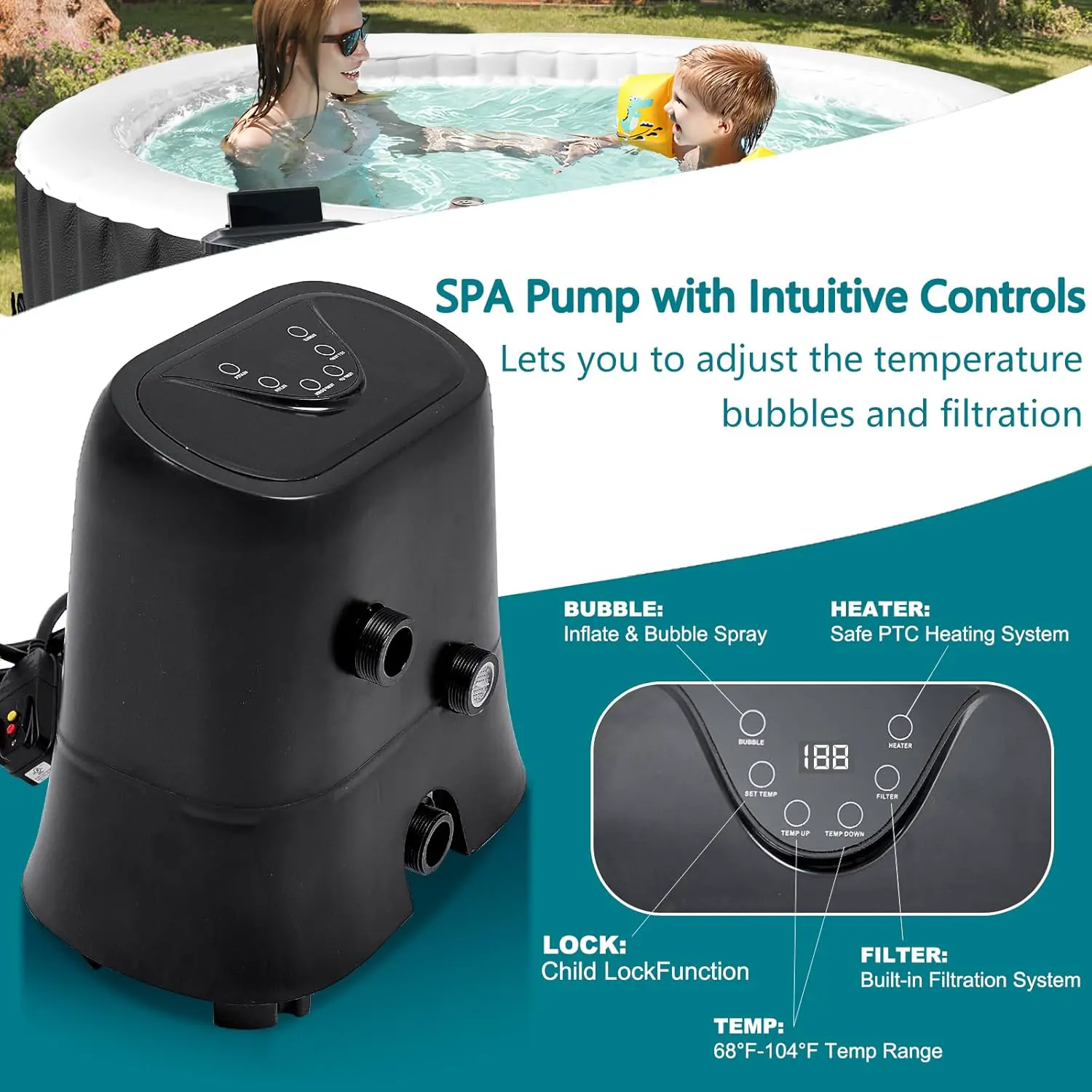 Spa gonflable 2 personnes 4 places noir 180 x 63,5 cm vue 5