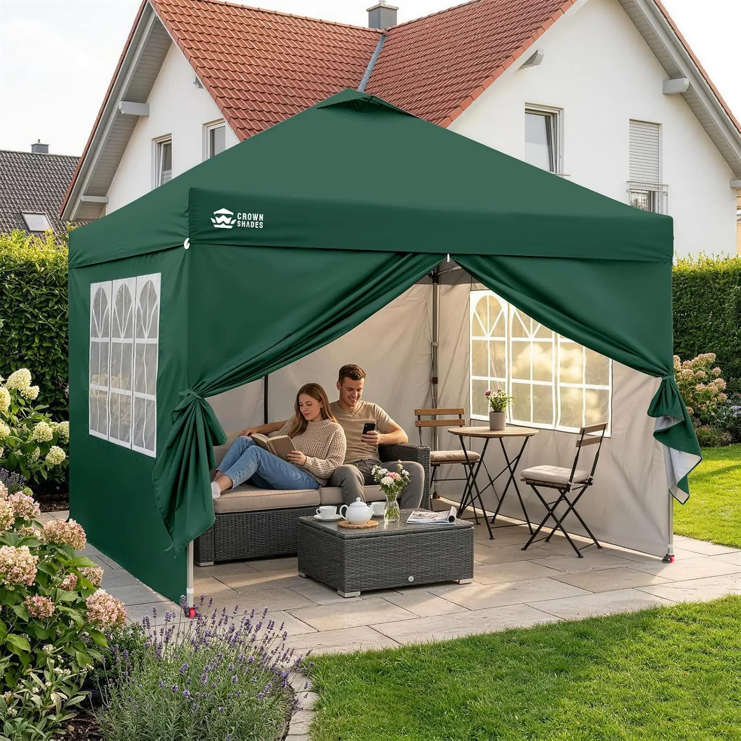 Tonnelle en acier vert 3x3 m vue 2