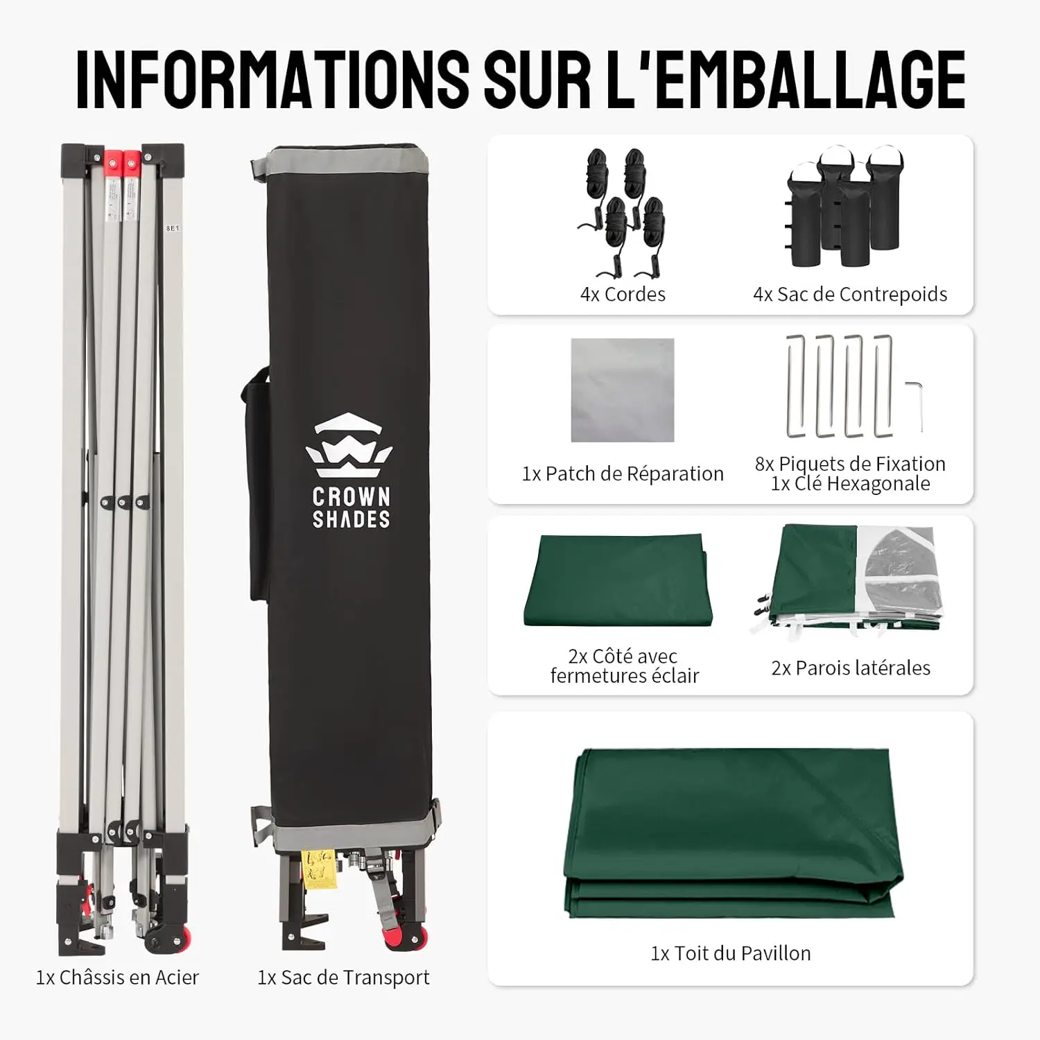 Tonnelle en acier vert 3x3 m vue 9