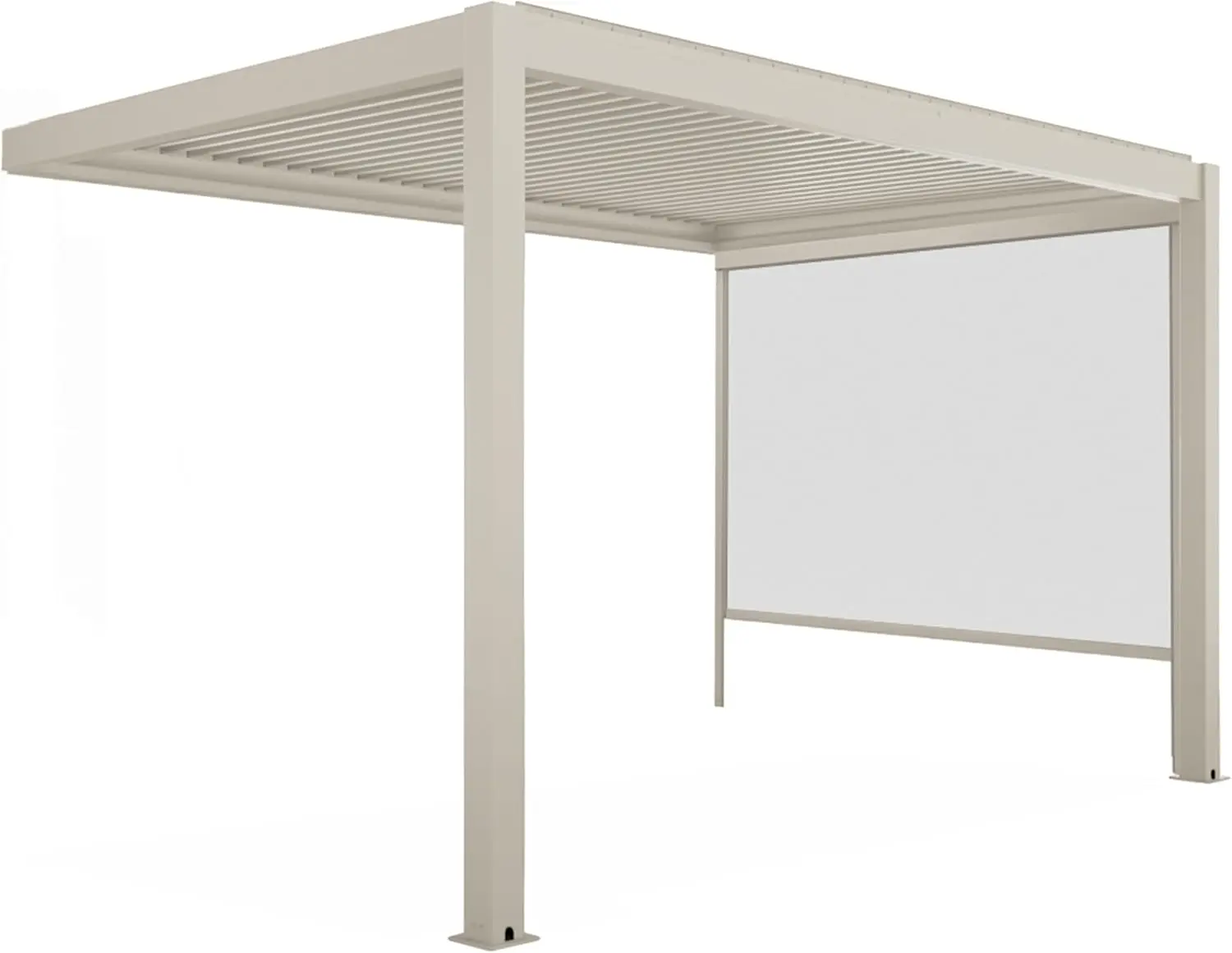 Pergola en aluminium crème 12 m² adossée 1 store vue 3