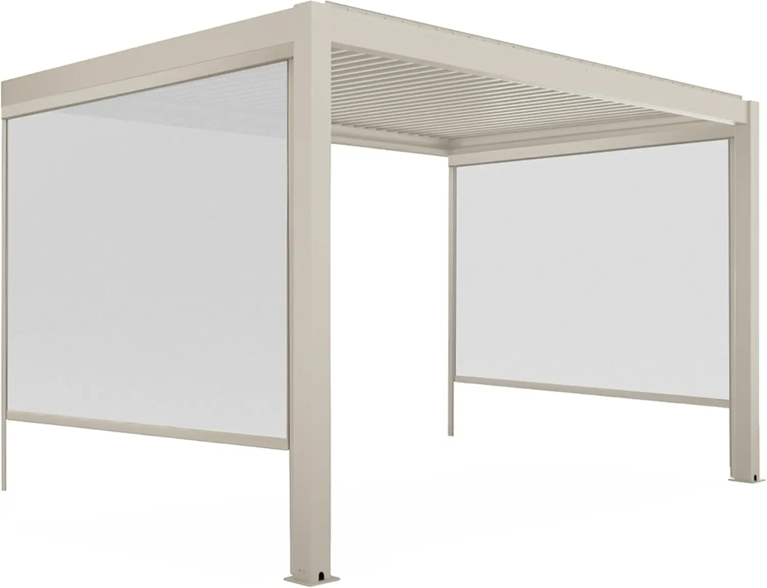 Pergola en aluminium crème 12 m² adossée 2 stores vue 3
