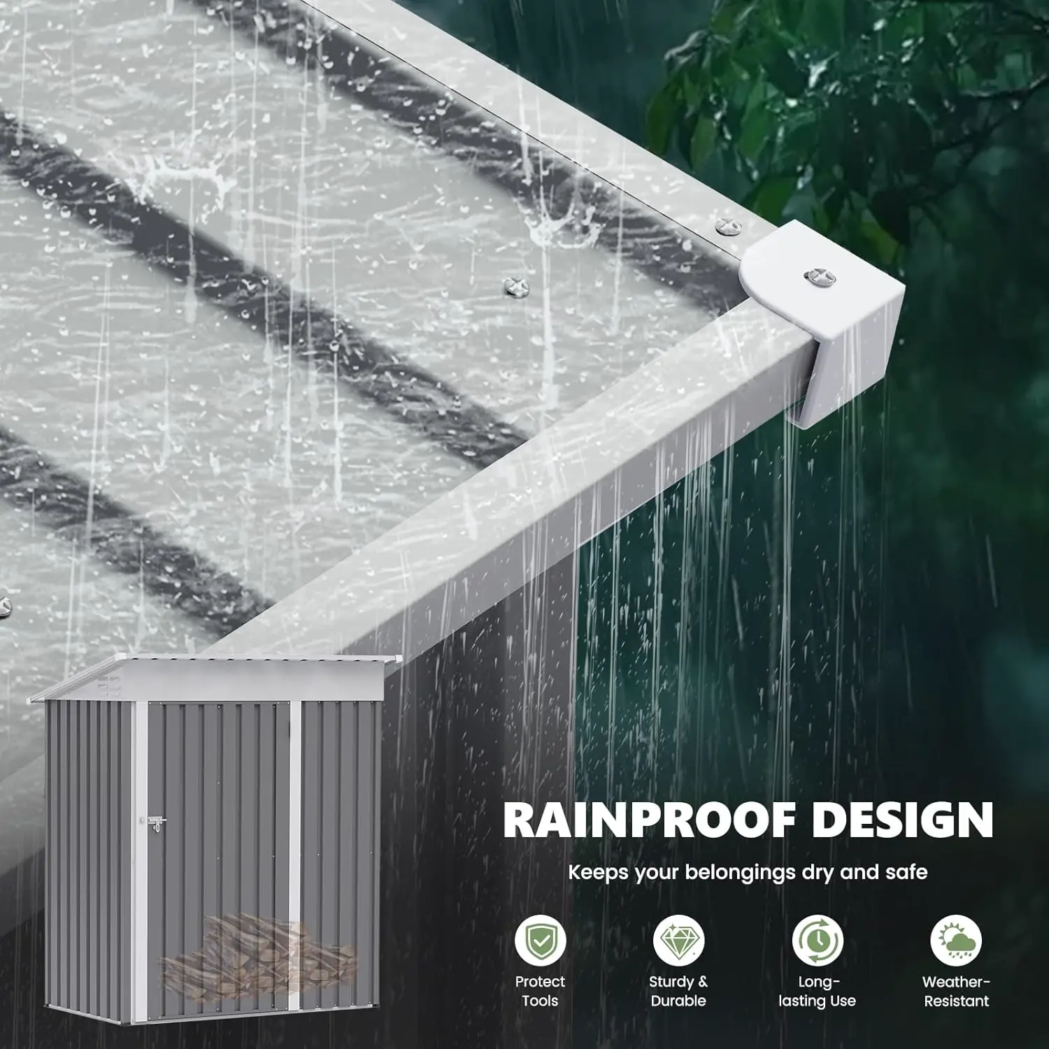 Abri de jardin en métal en métal gris 101x181 cm vue 3