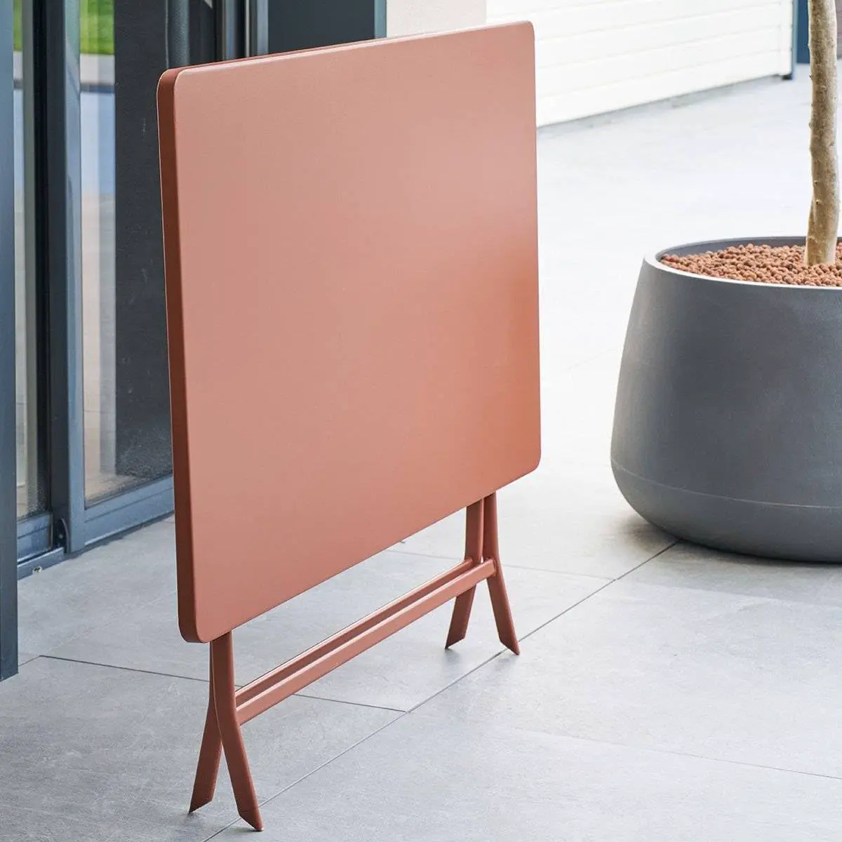 Table de jardin 4 places en acier marron 110x70cm vue 6