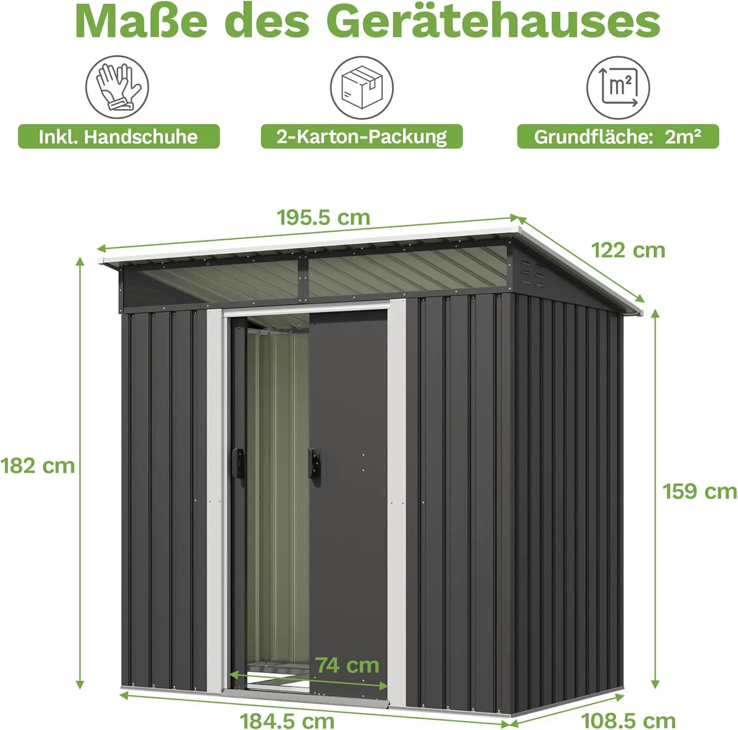 Abri de jardin en métal en métal noir 109 x 182 cm vue 4