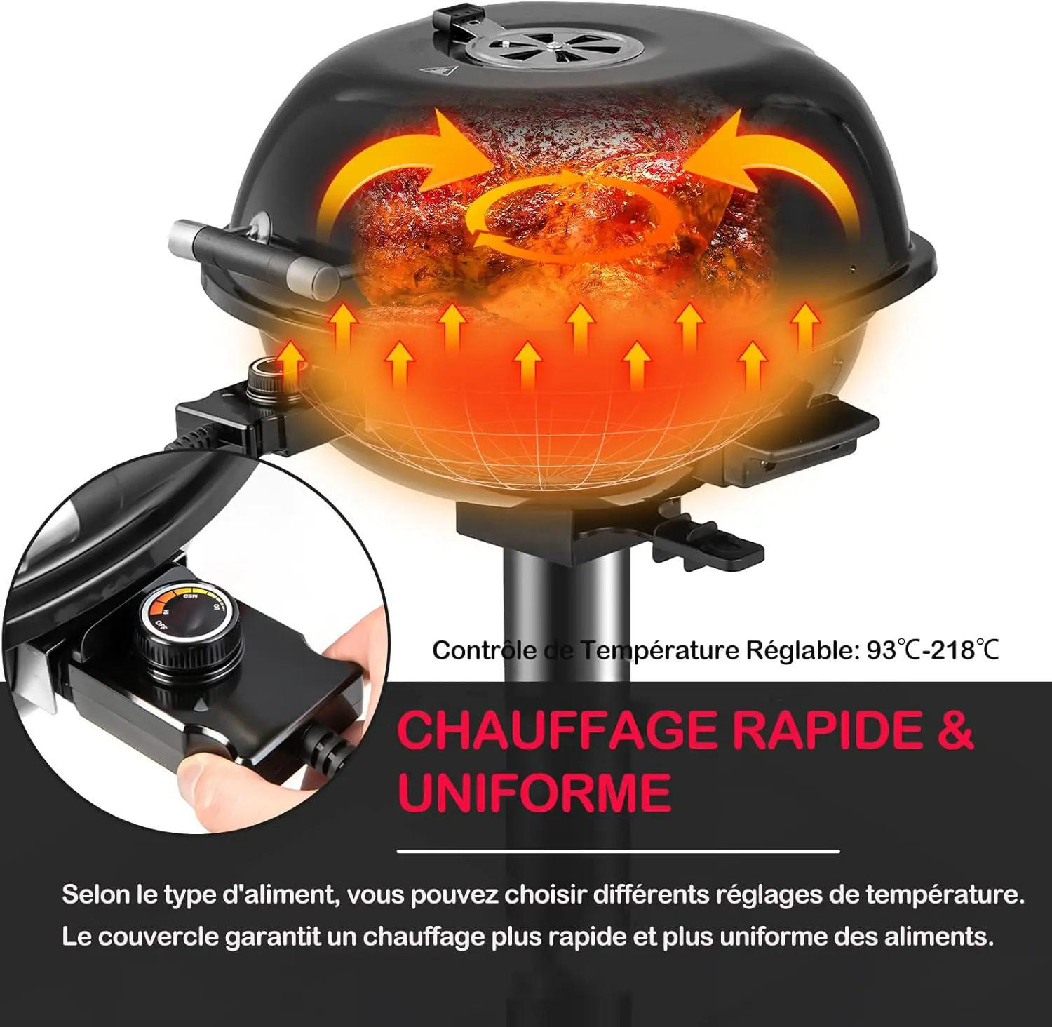 Barbecue électrique 10 places en métal noir 44 x 52 vue 3