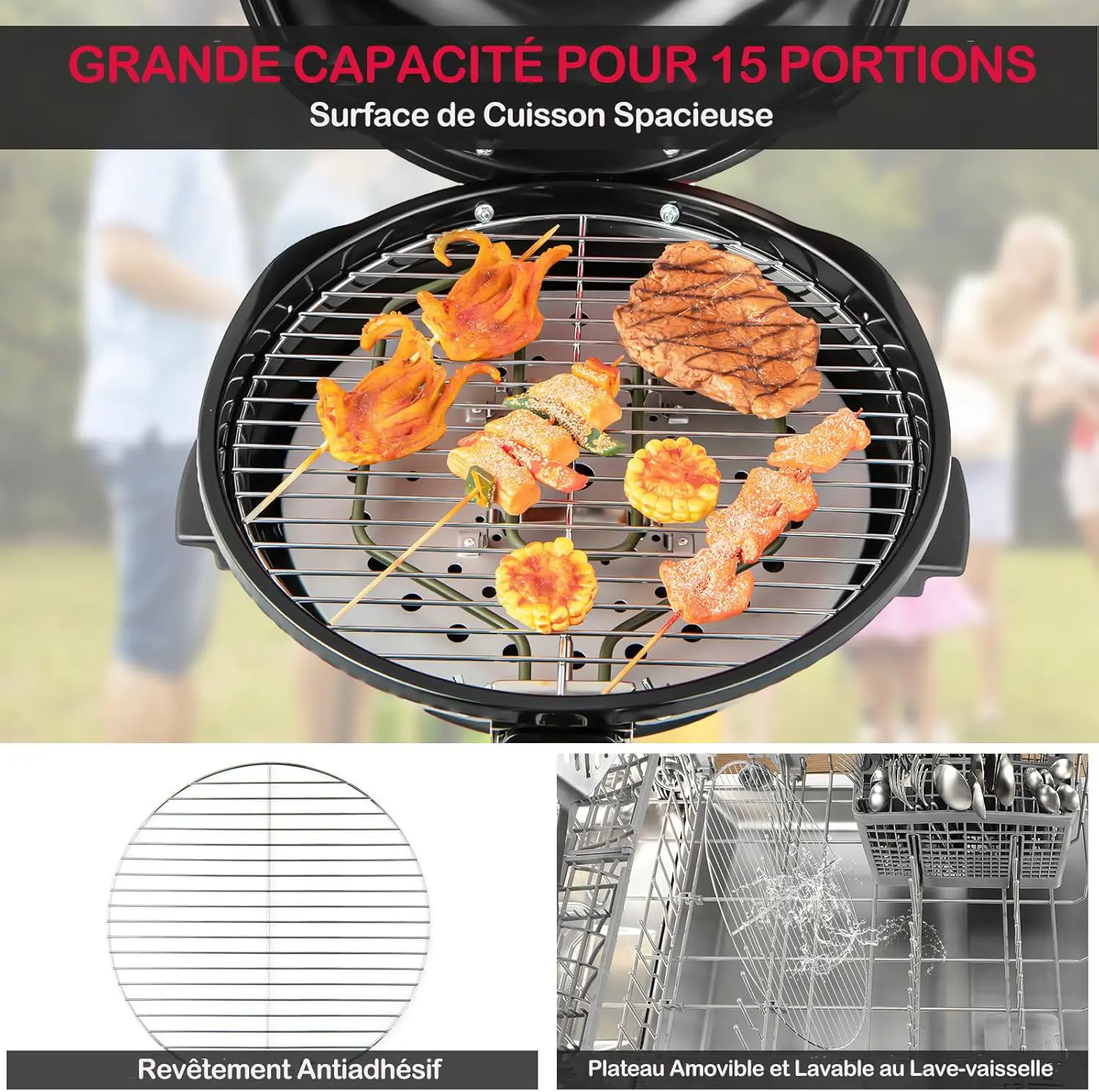 Barbecue électrique 10 places en métal noir 44 x 52 vue 4