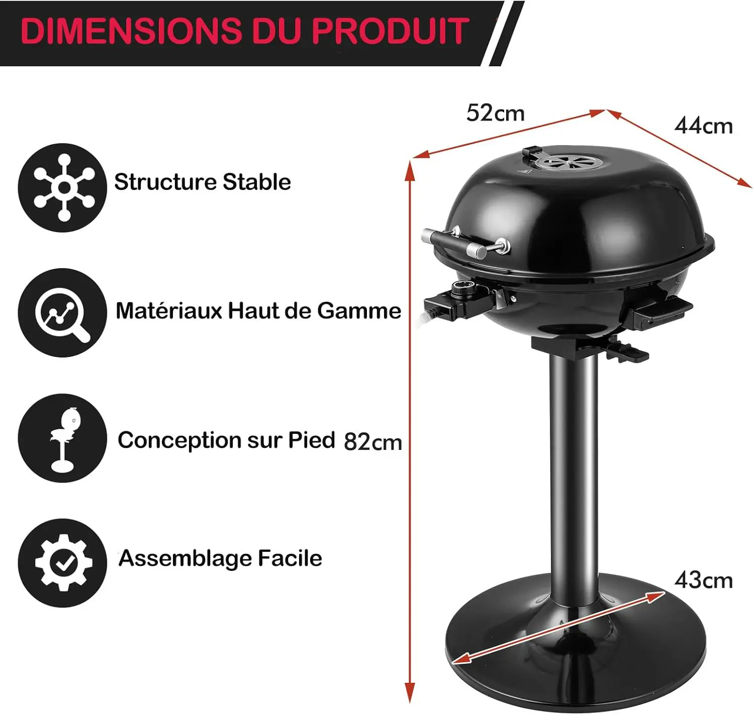 Barbecue électrique 10 places en métal noir 44 x 52 vue 6