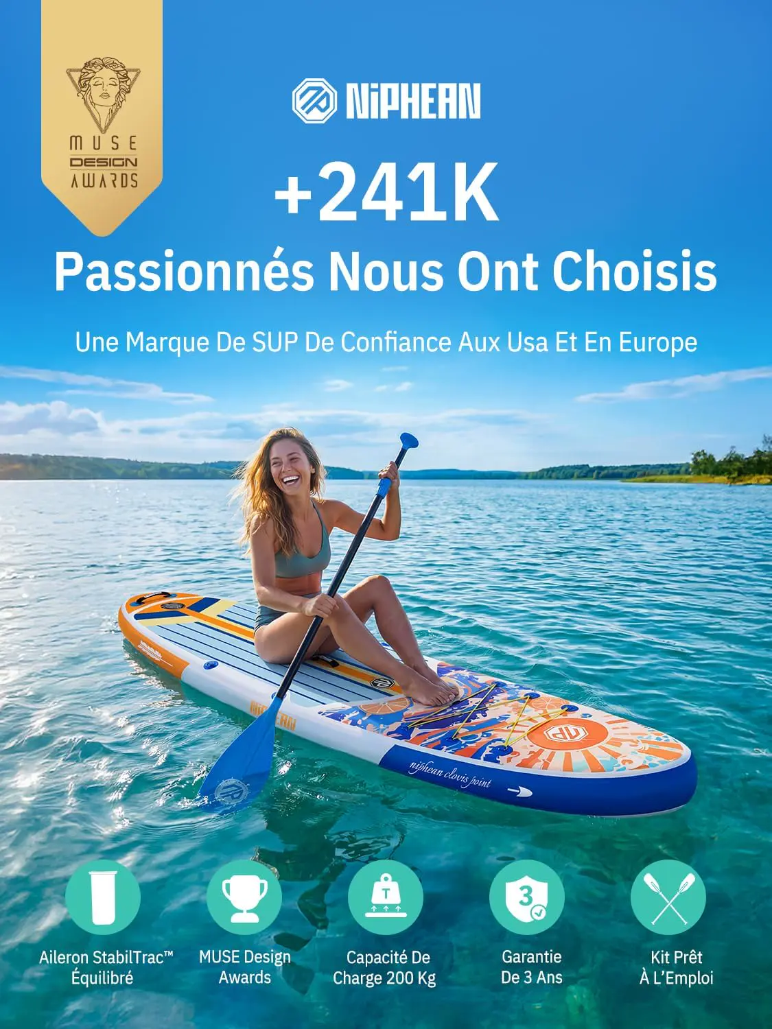 Paddle gonflable beige vue 2