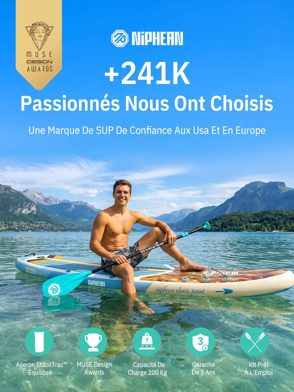 Paddle gonflable bleu vue 2