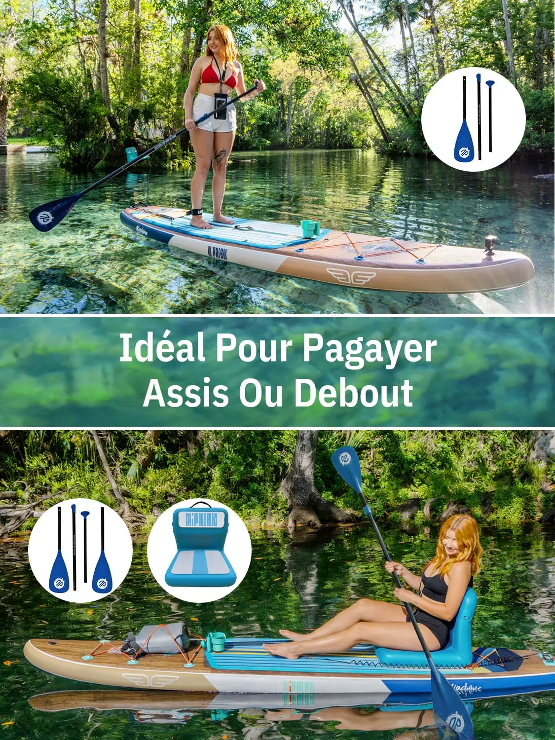 Paddle gonflable 2 places bleu 83X15cm vue 7