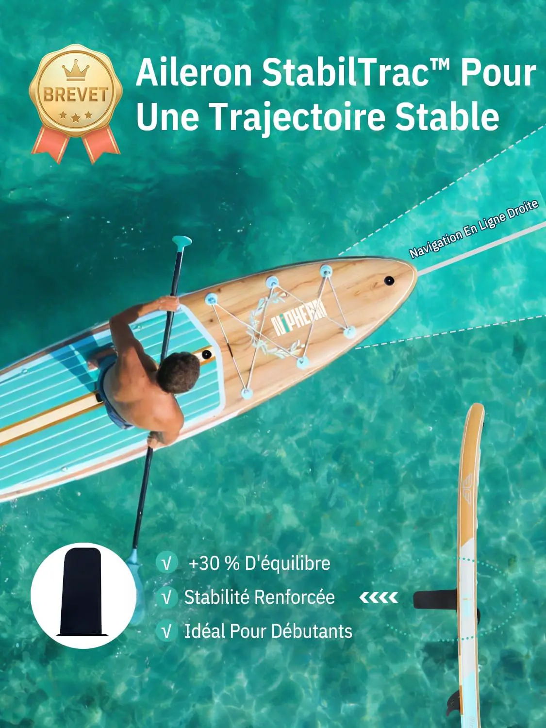Paddle gonflable 2 places kaki 83X15cm vue 4