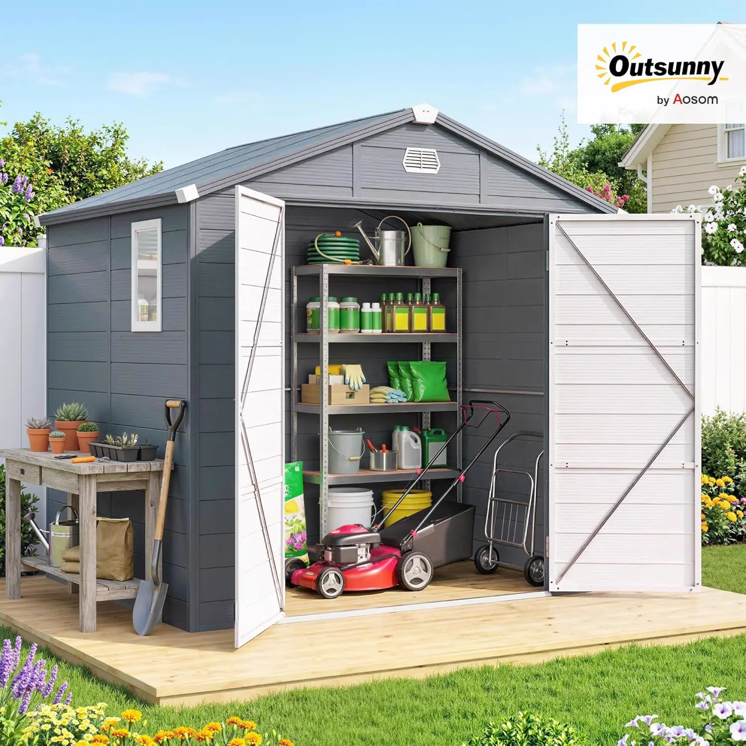 Abri de jardin en résine en aluminium gris 4,6 m² vue 2