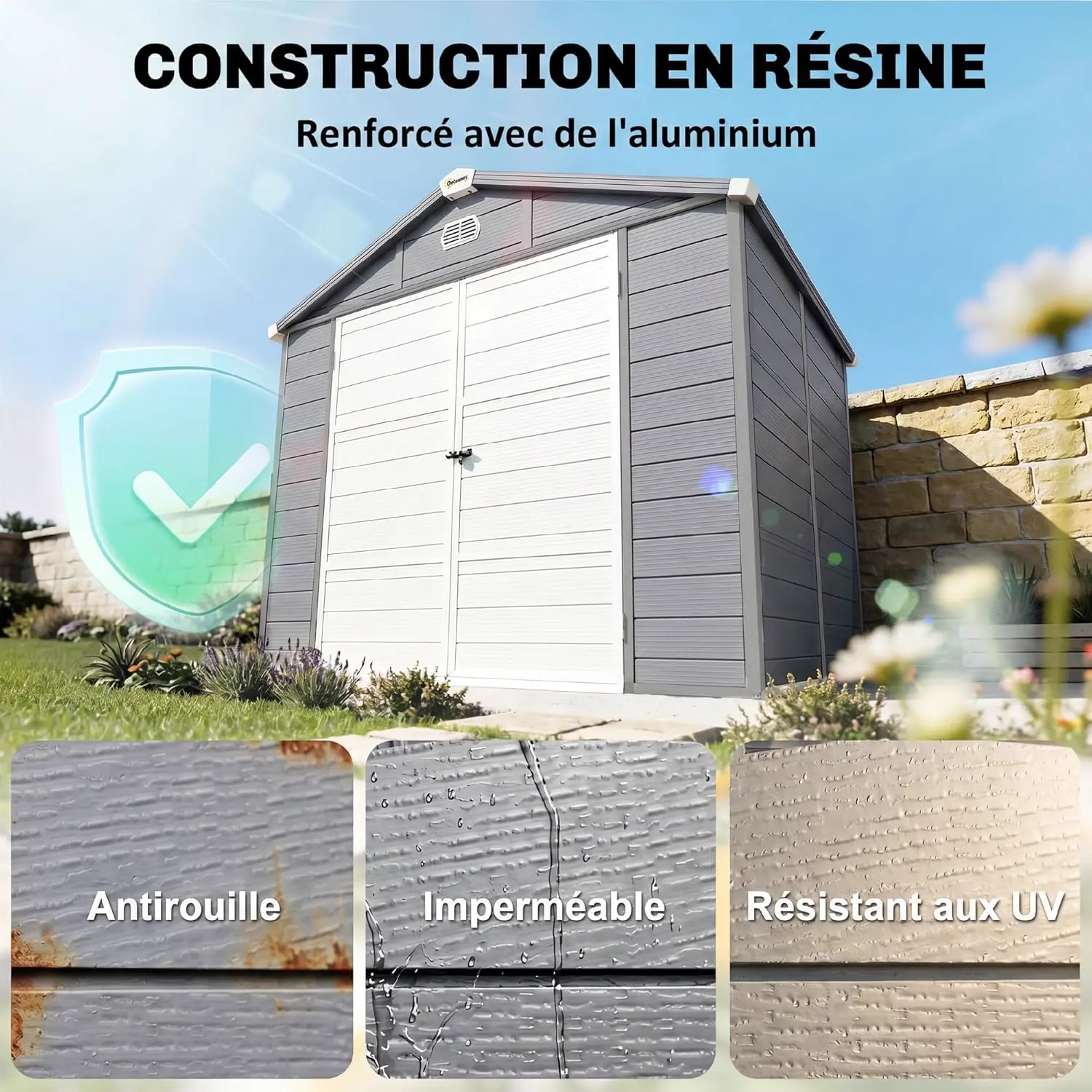 Abri de jardin en résine en aluminium gris 4,6 m² vue 3