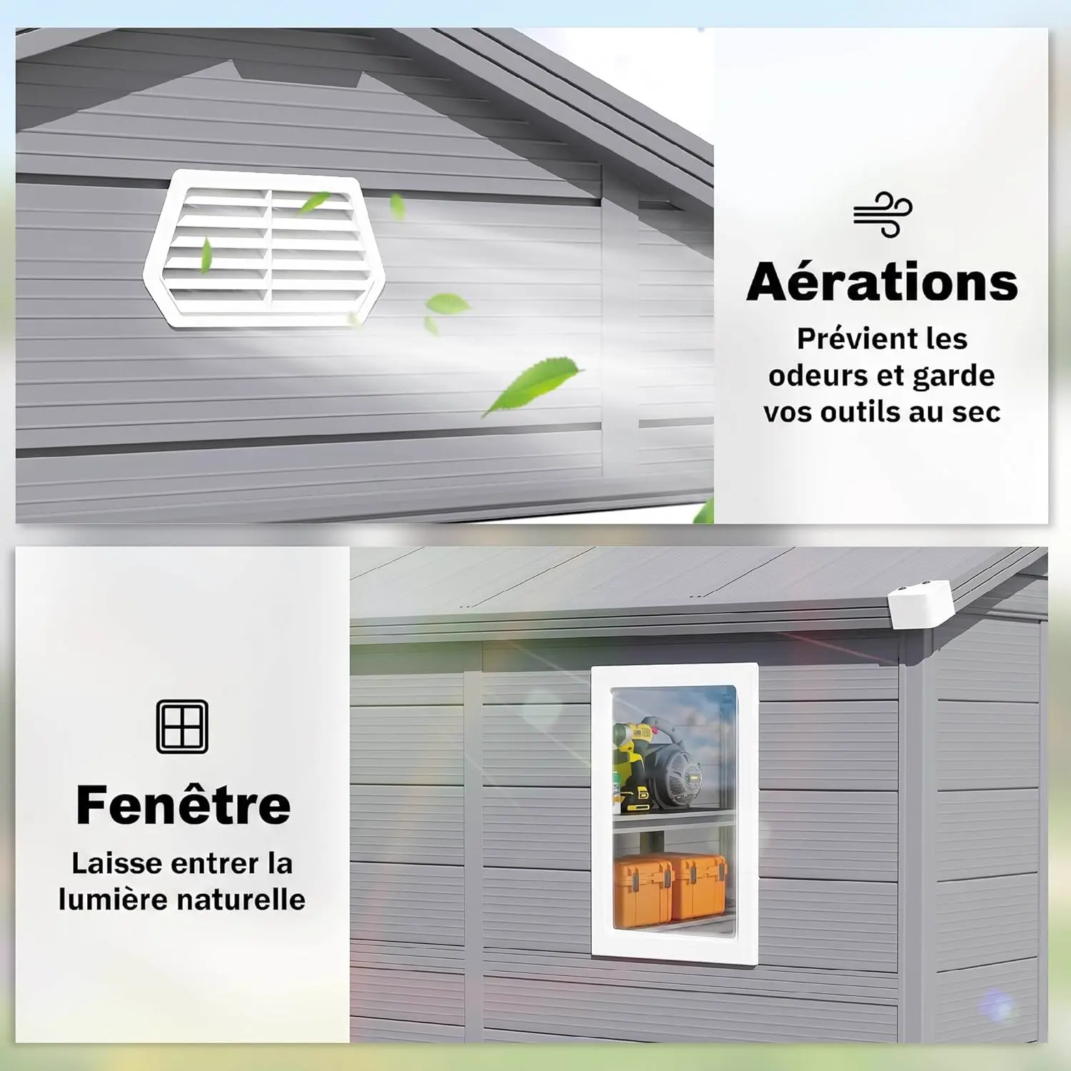 Abri de jardin en résine en aluminium gris 4,6 m² vue 4