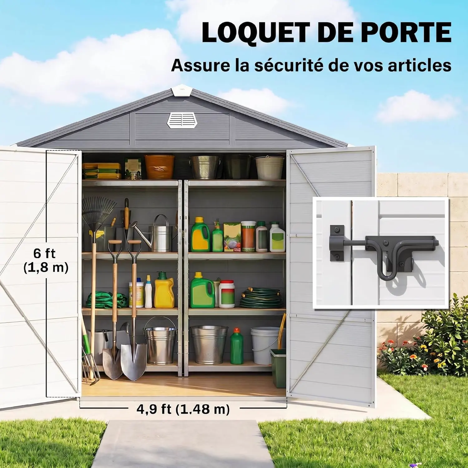 Abri de jardin en résine en aluminium gris 4,6 m² vue 6