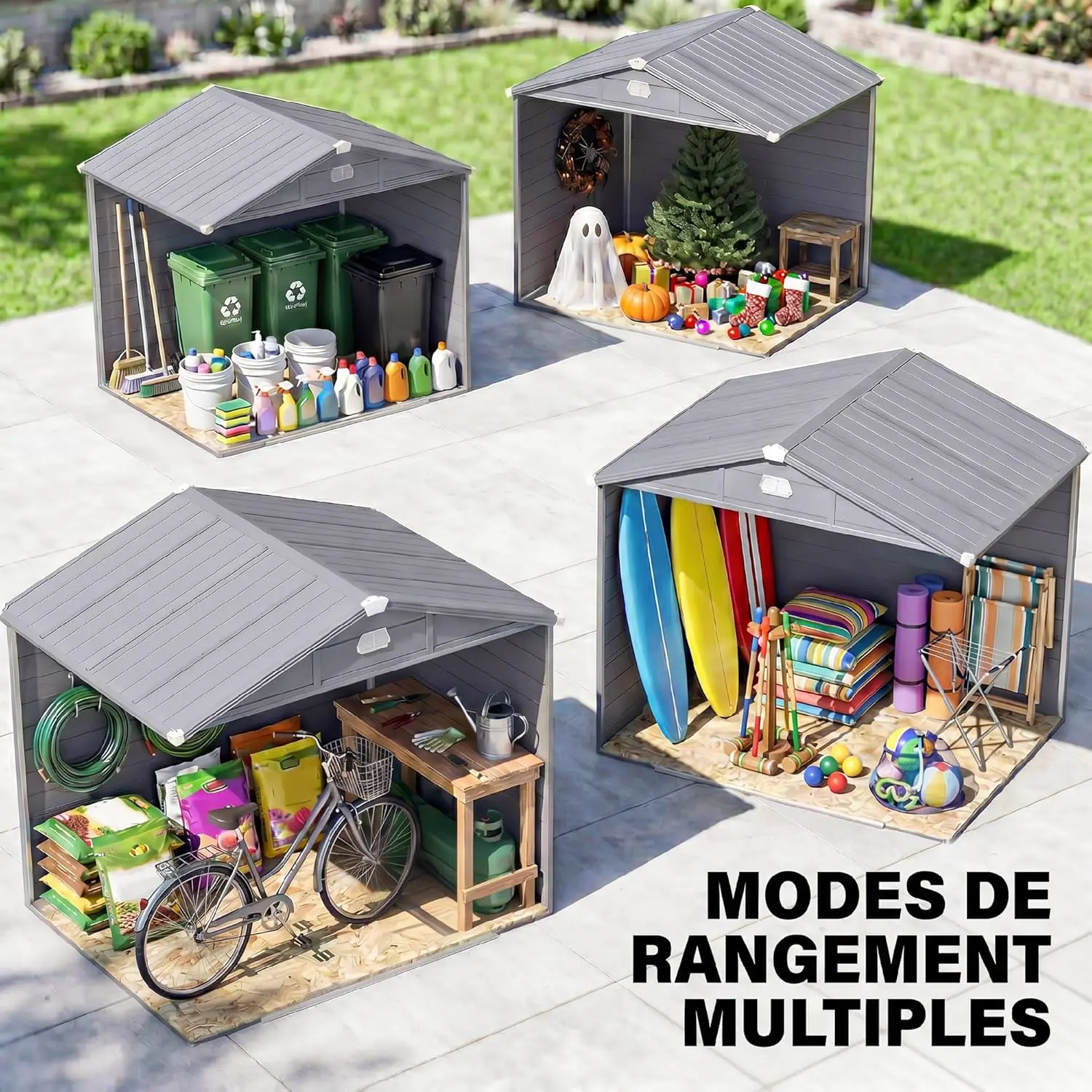 Abri de jardin en résine en aluminium gris 4,6 m² vue 8
