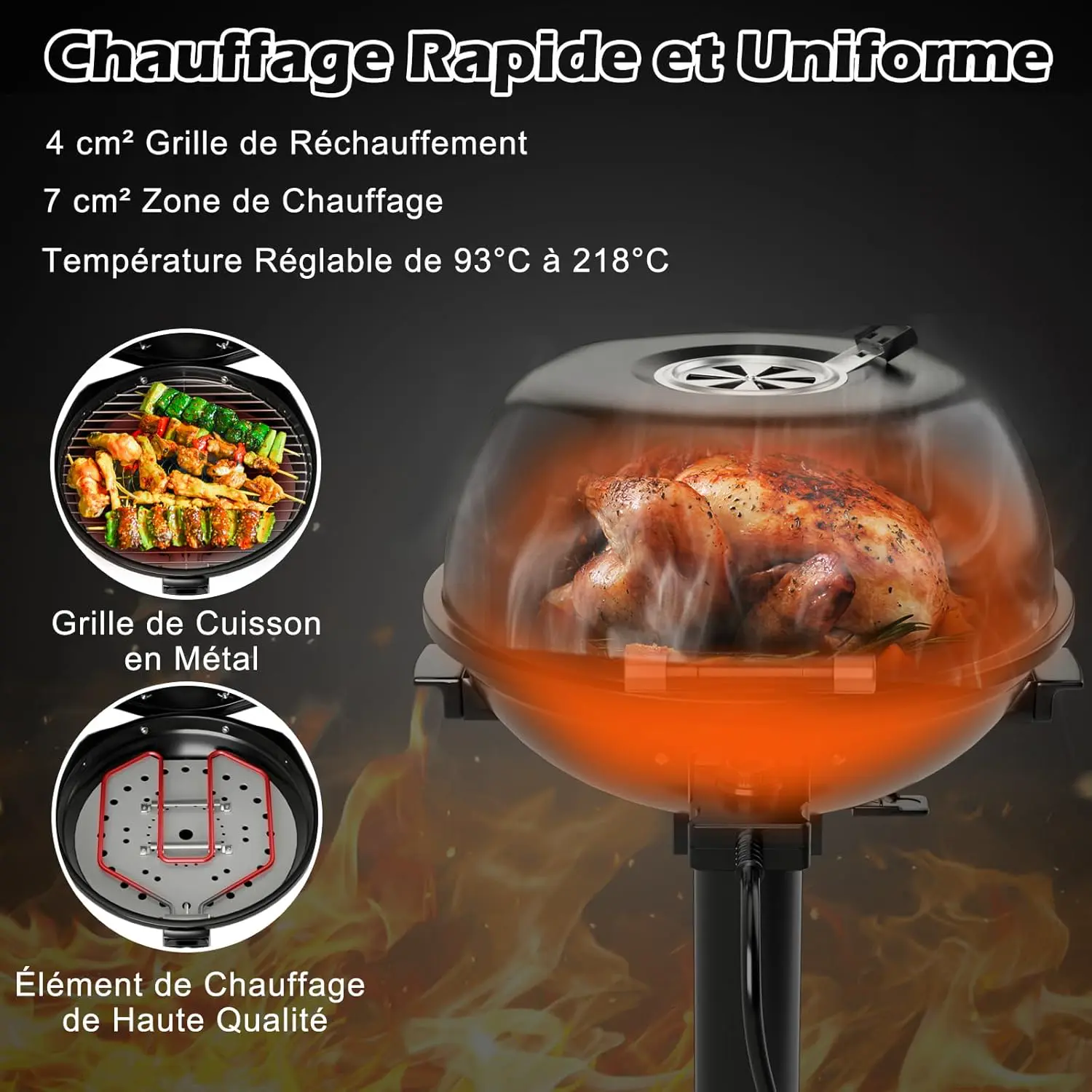Barbecue électrique 10 places en acier 44 x 52 vue 3