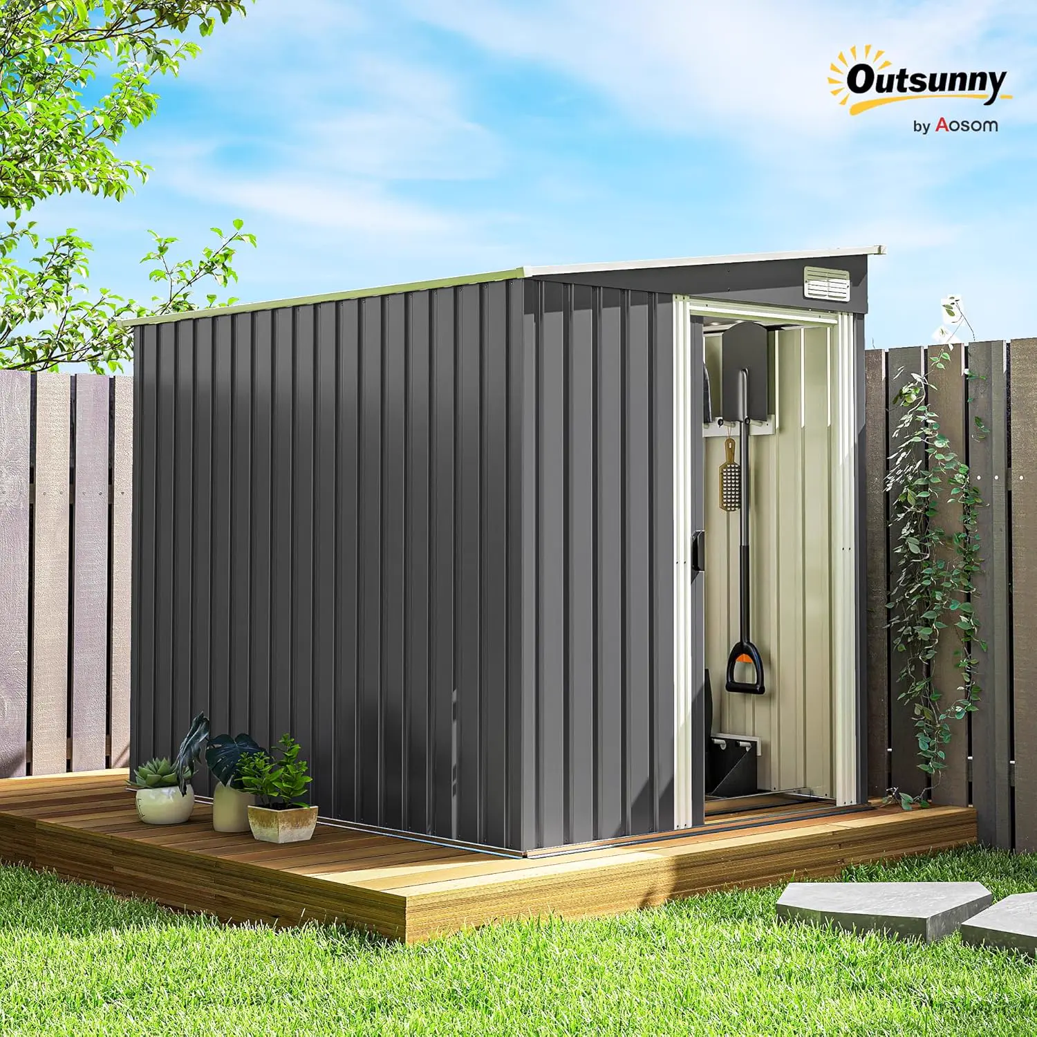 Abri de jardin en métal en acier gris 2,81 m² vue 2