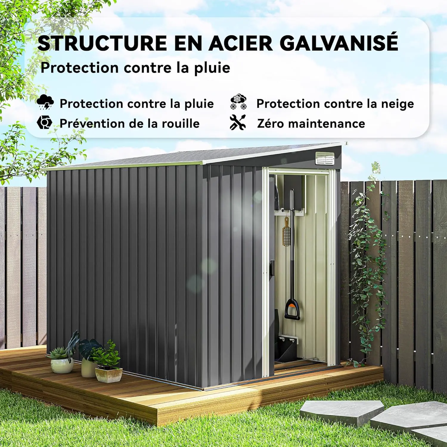Abri de jardin en métal en acier gris 2,81 m² vue 3