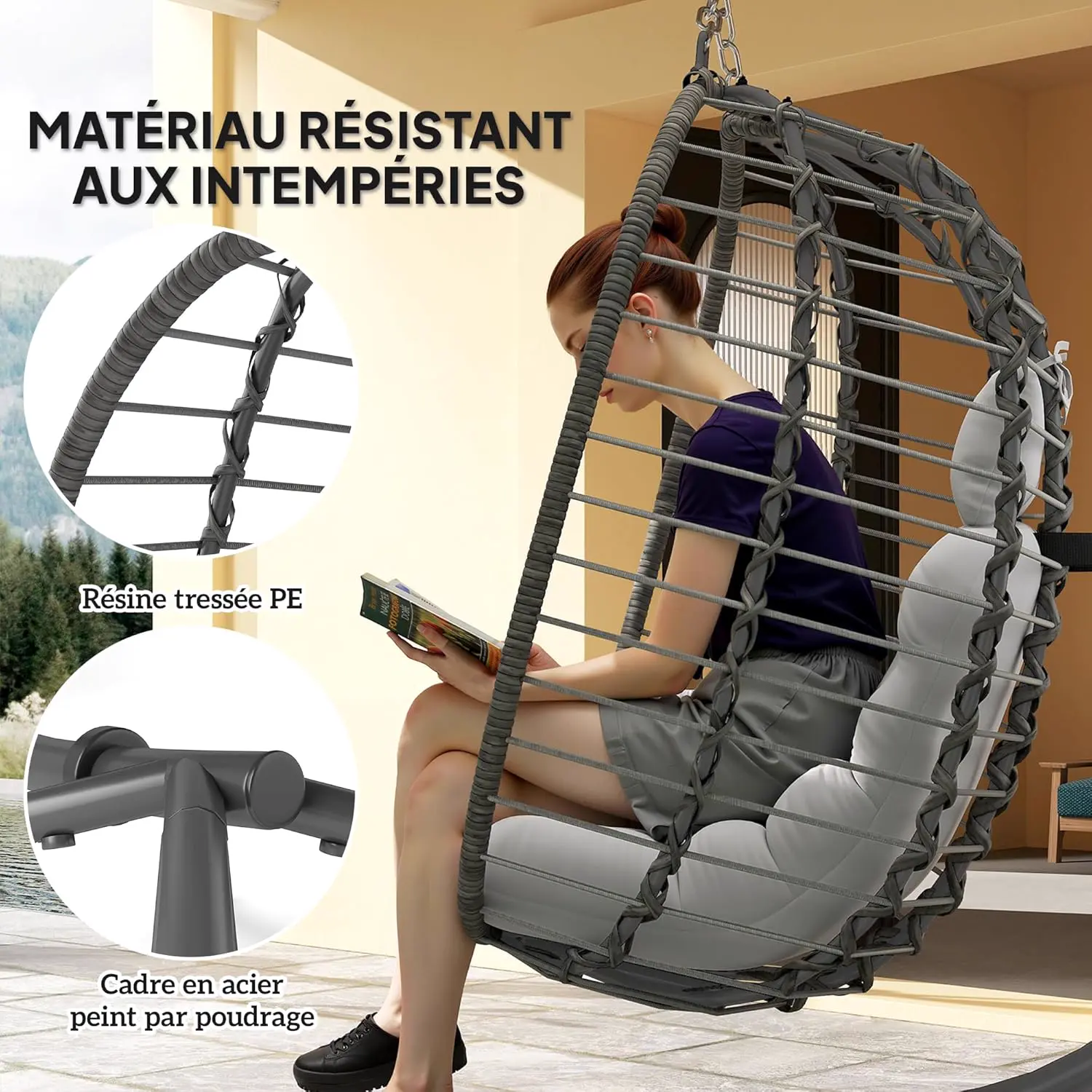 Fauteuils suspendus en acier gris 104 x 188 cm vue 3