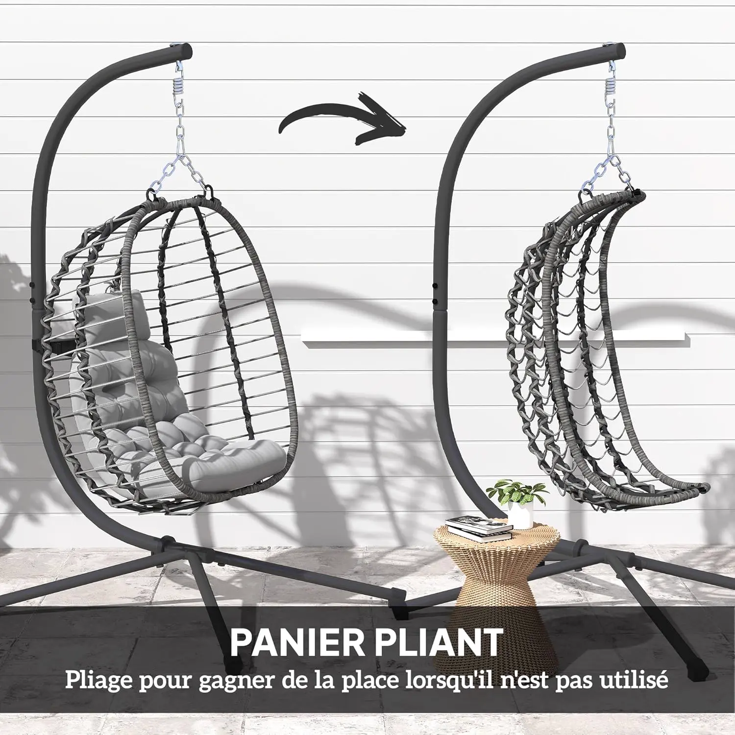 Fauteuils suspendus en acier gris 104 x 188 cm vue 5
