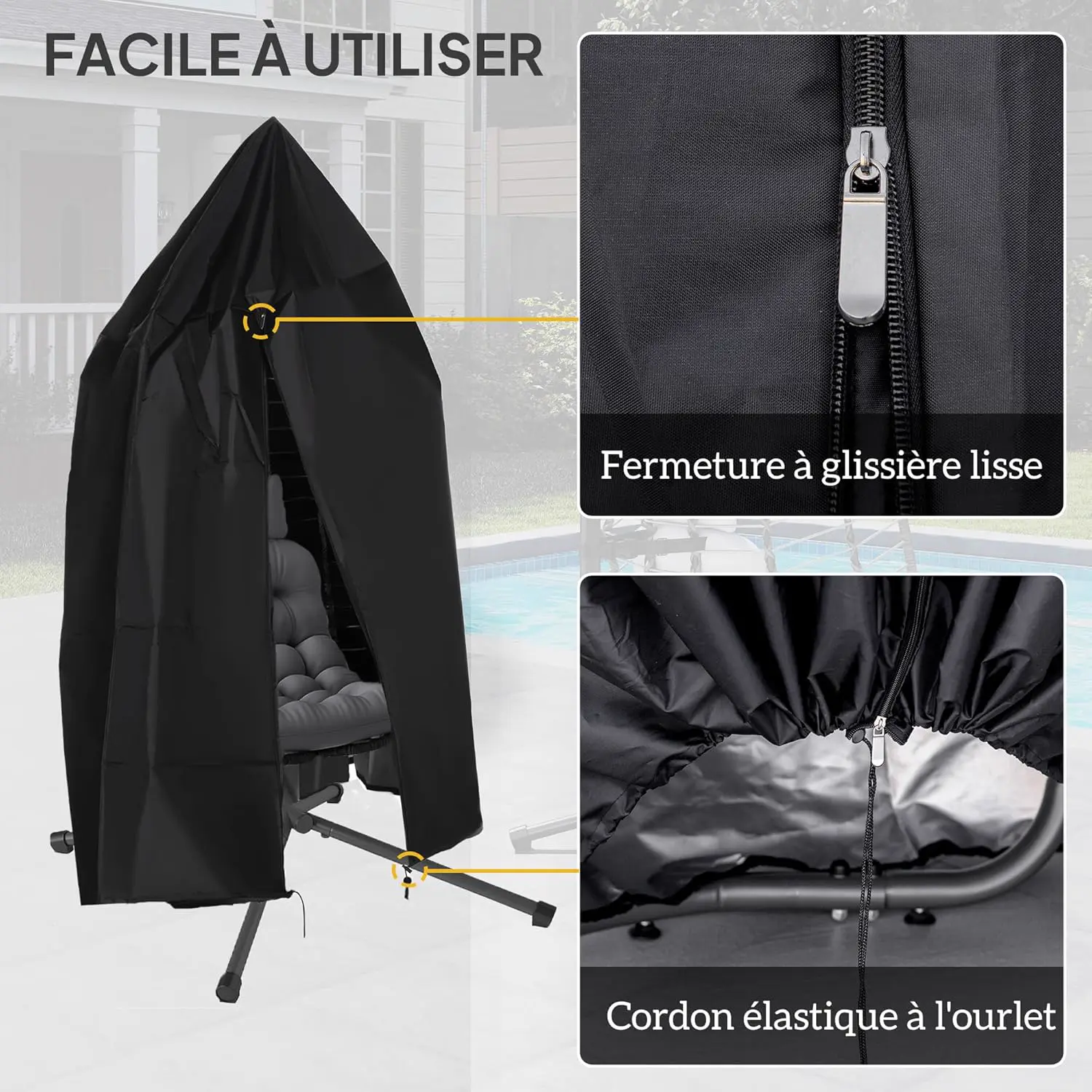 Fauteuils suspendus en acier gris 104 x 188 cm vue 6