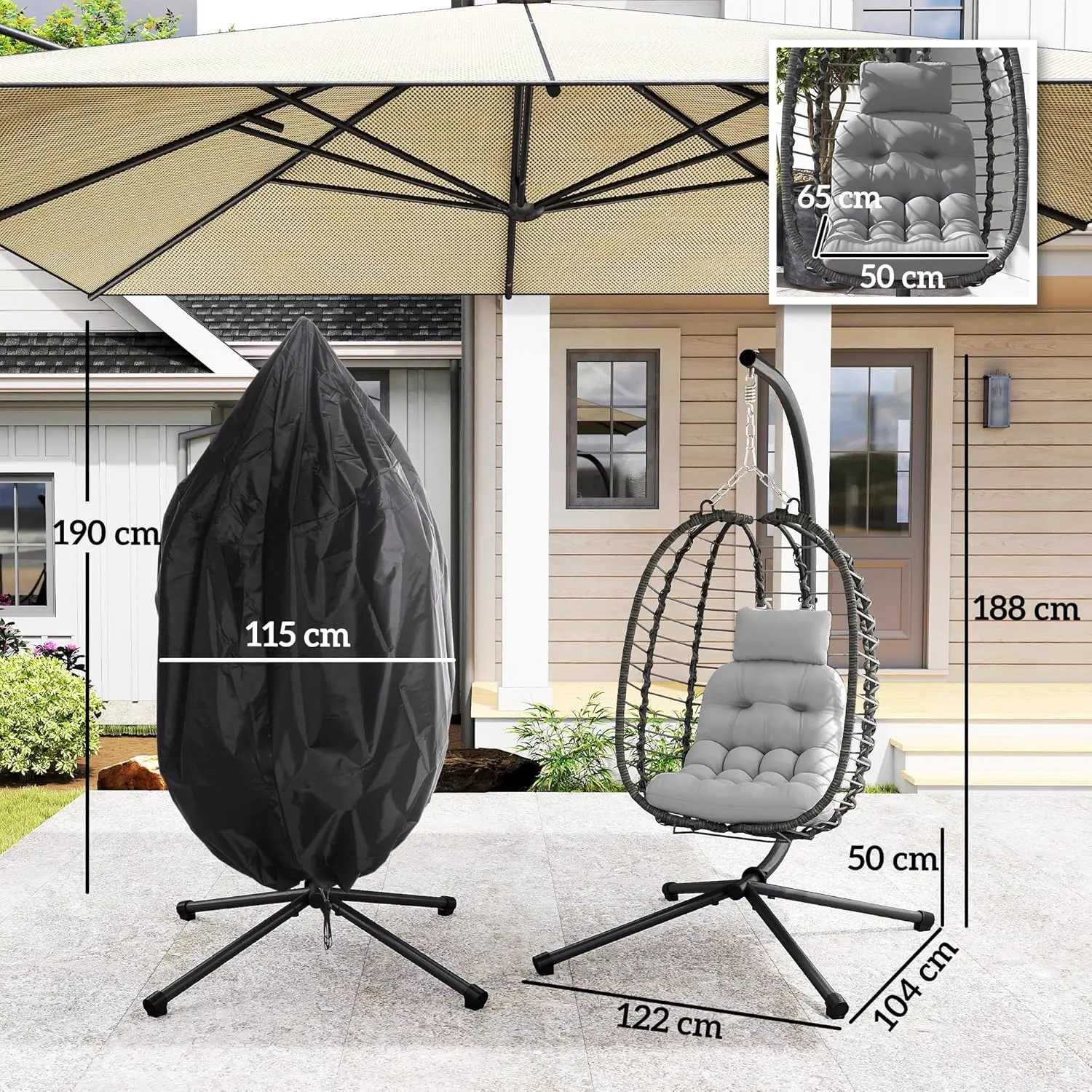 Fauteuils suspendus en acier gris 104 x 188 cm vue 7