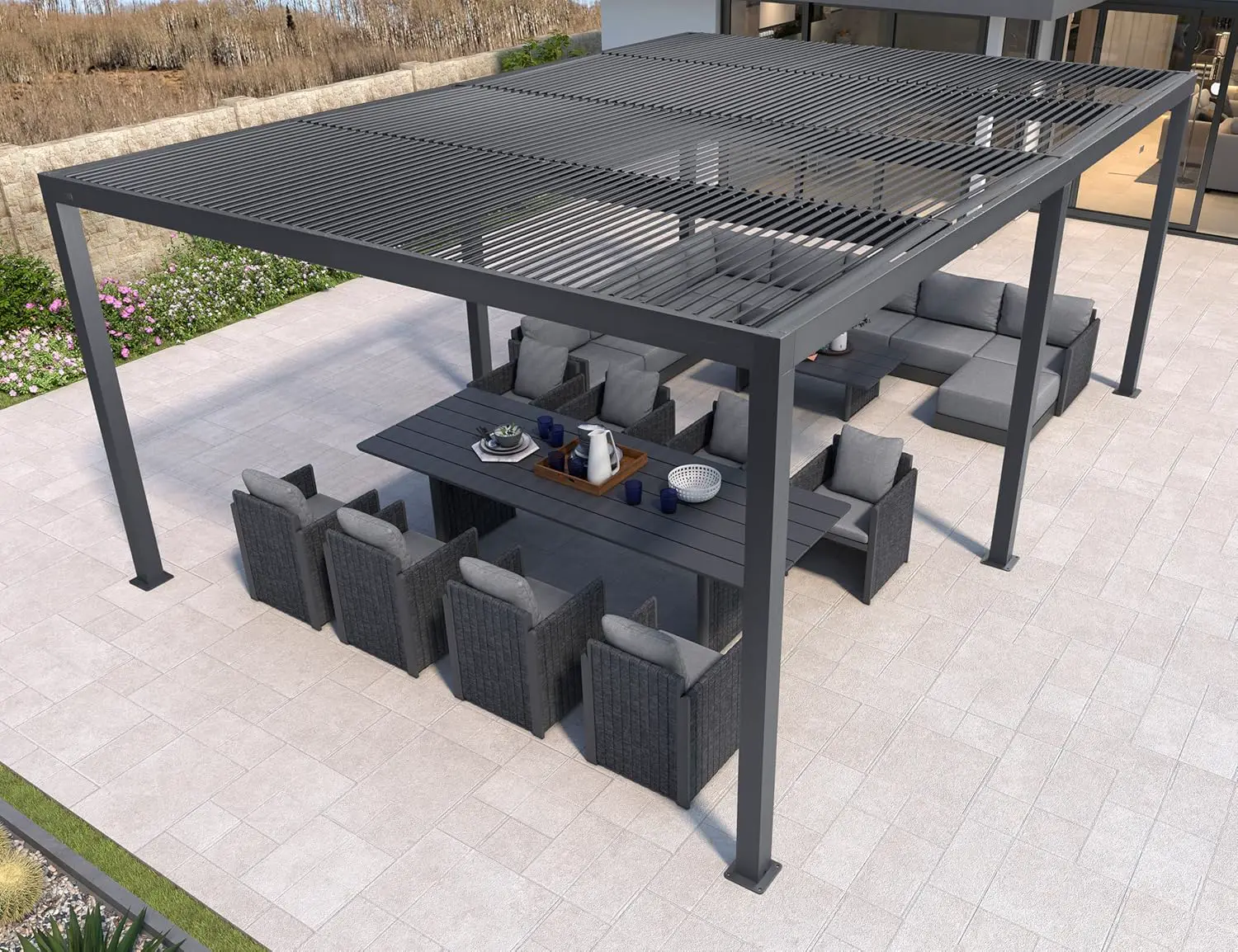 Pergola en aluminium gris 25,44 m² vue 2
