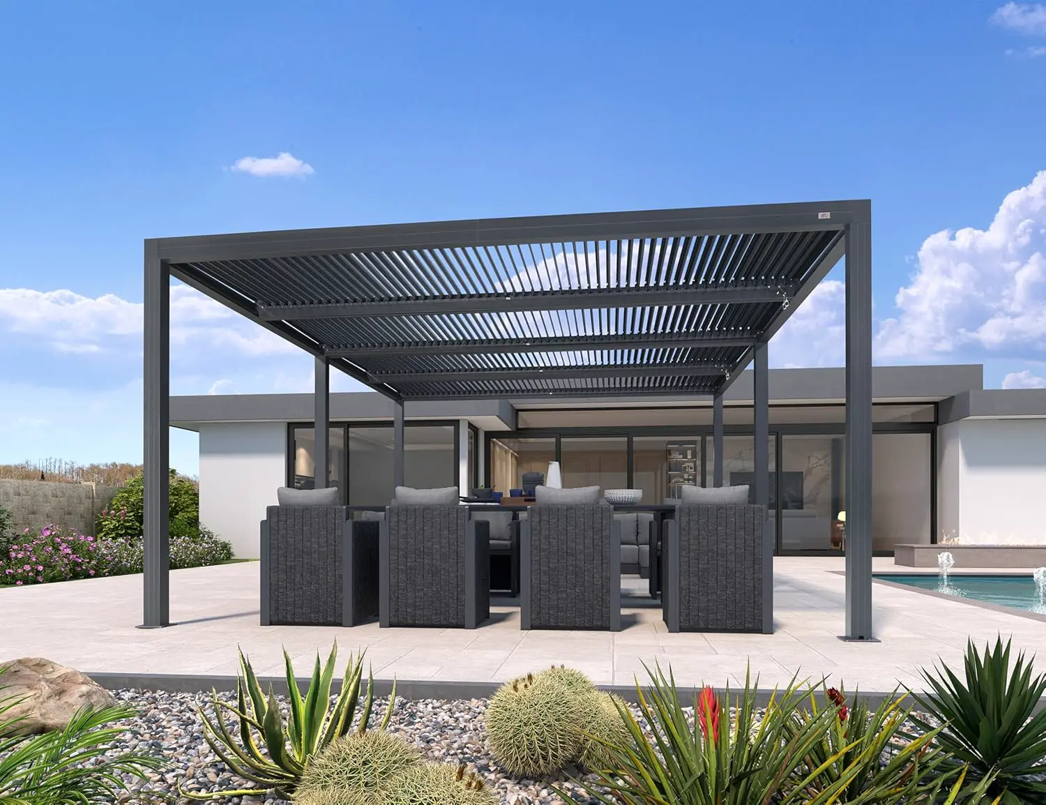 Pergola en aluminium gris 25,44 m² vue 3
