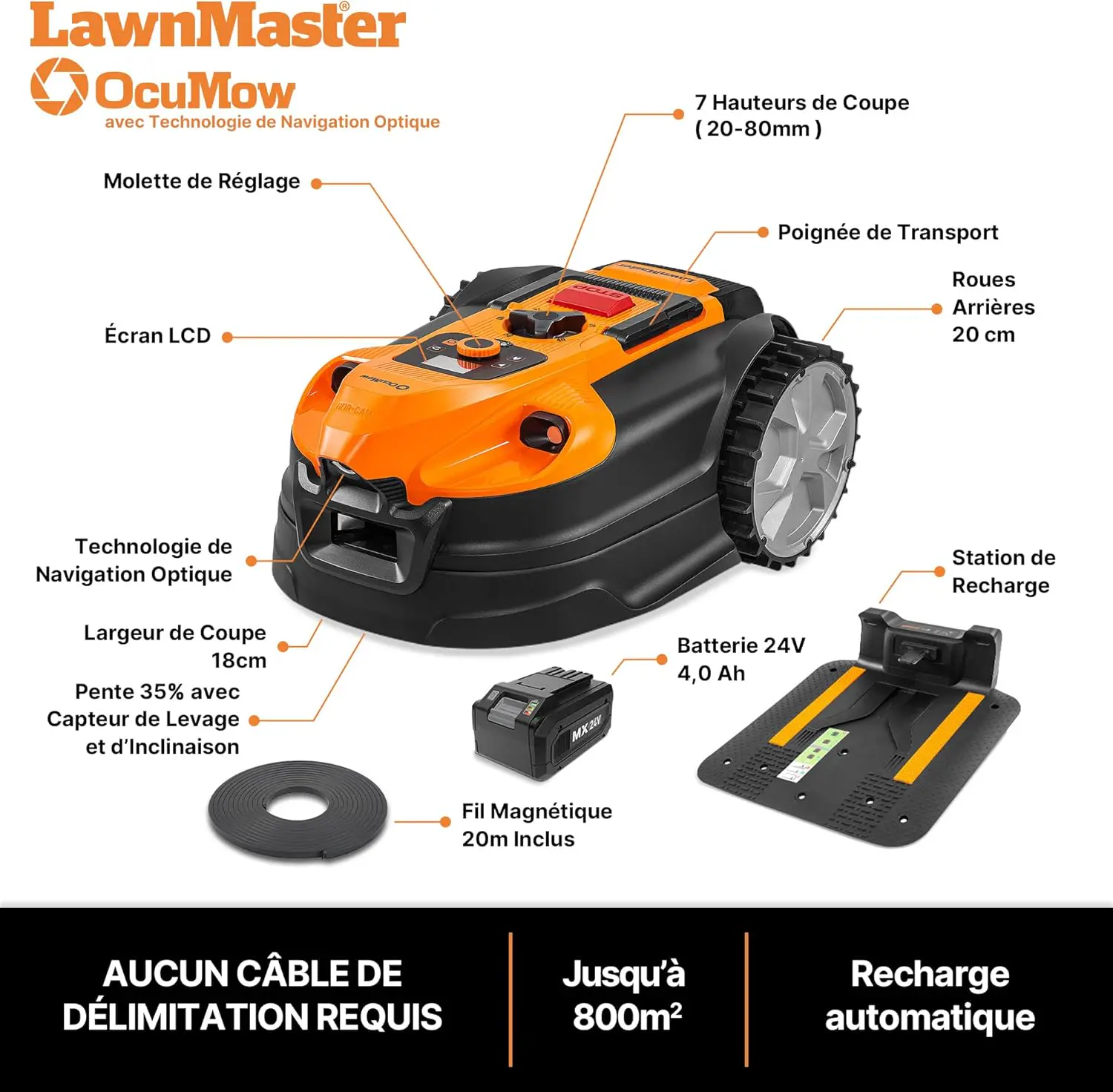 Robot tondeuse orange 100 m² vue 6