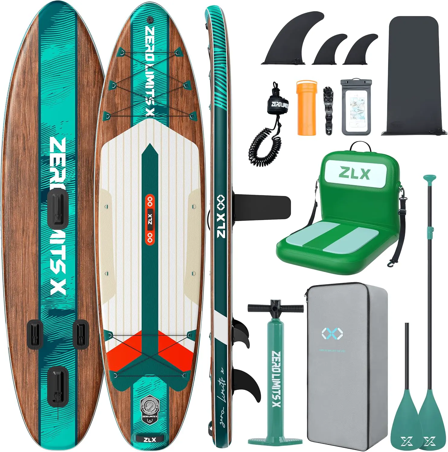 Paddle gonflable 2 places en bois vert 320 x 84cm vue 1
