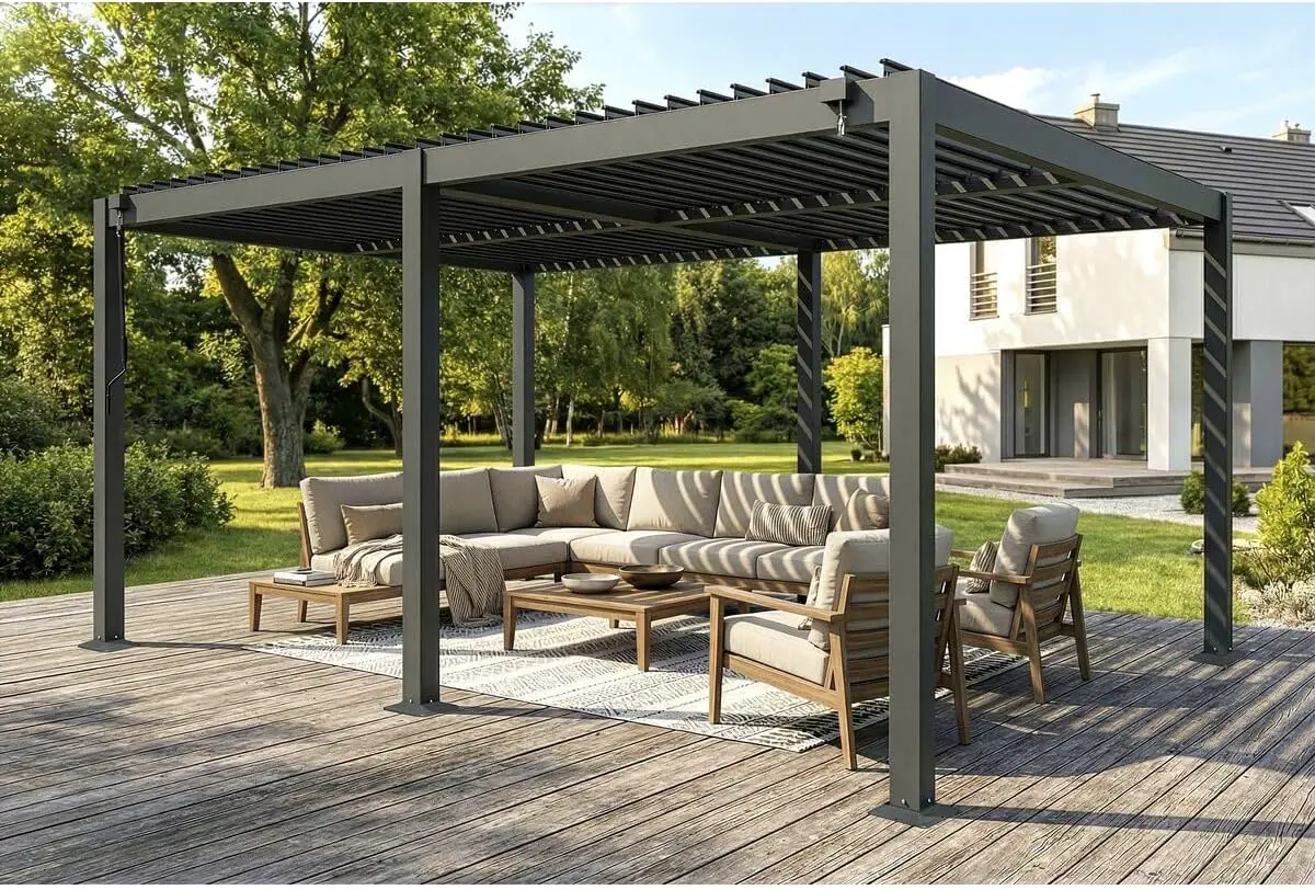 Pergola en aluminium gris 3 x 5 m vue 2