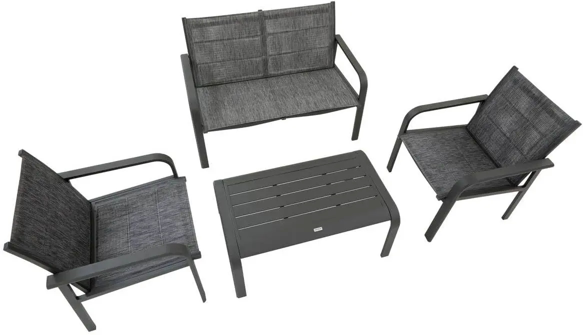 Salon de jardin 4 places en aluminium gris 1,53 x 0,85 m vue 2