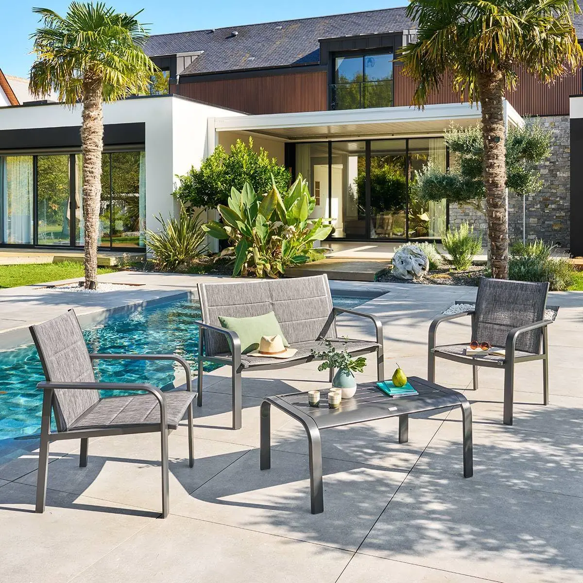 Salon de jardin 4 places en aluminium gris 1,53 x 0,85 m vue 6
