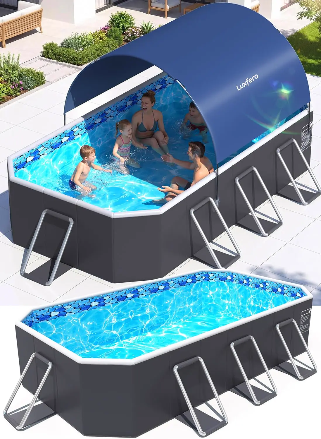 Luxfero Piscine Rectangulaire Tubulaire avec Auvent