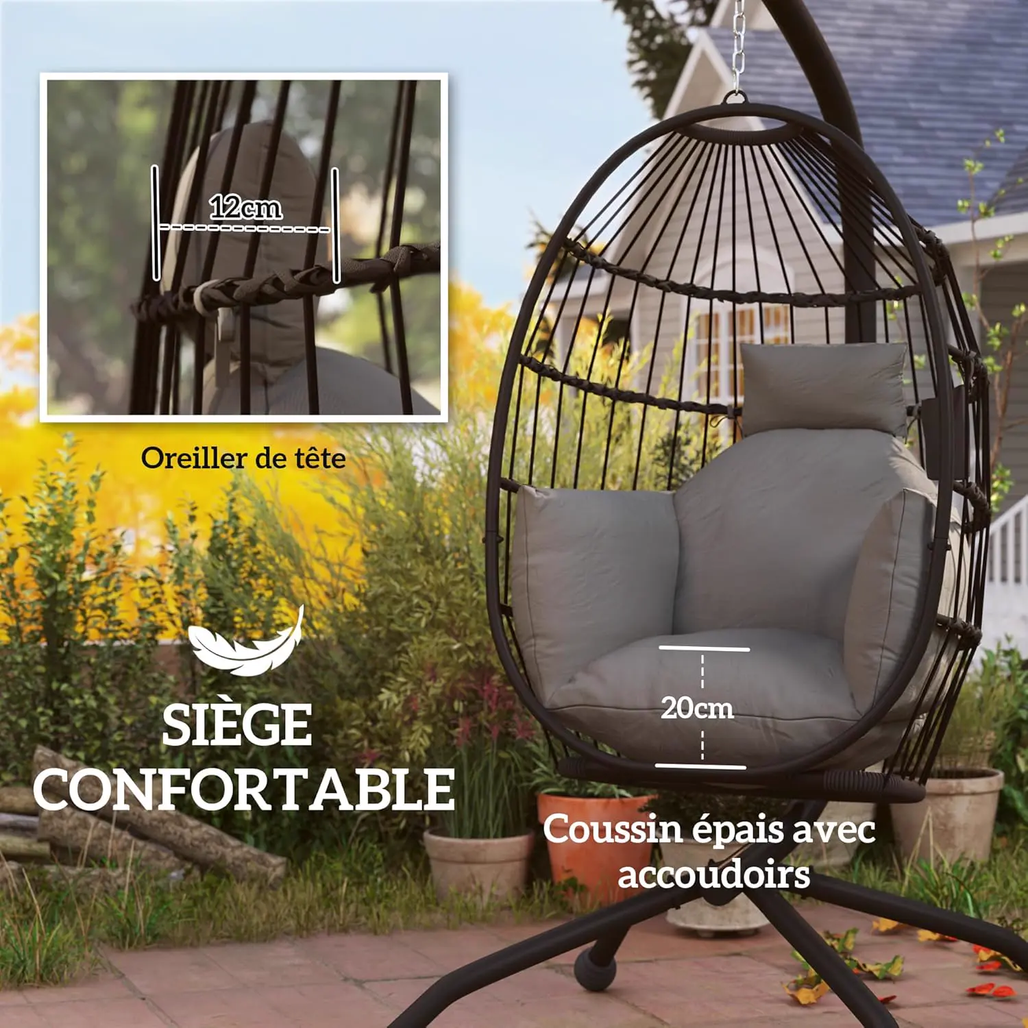 Fauteuils suspendus en acier gris vue 3
