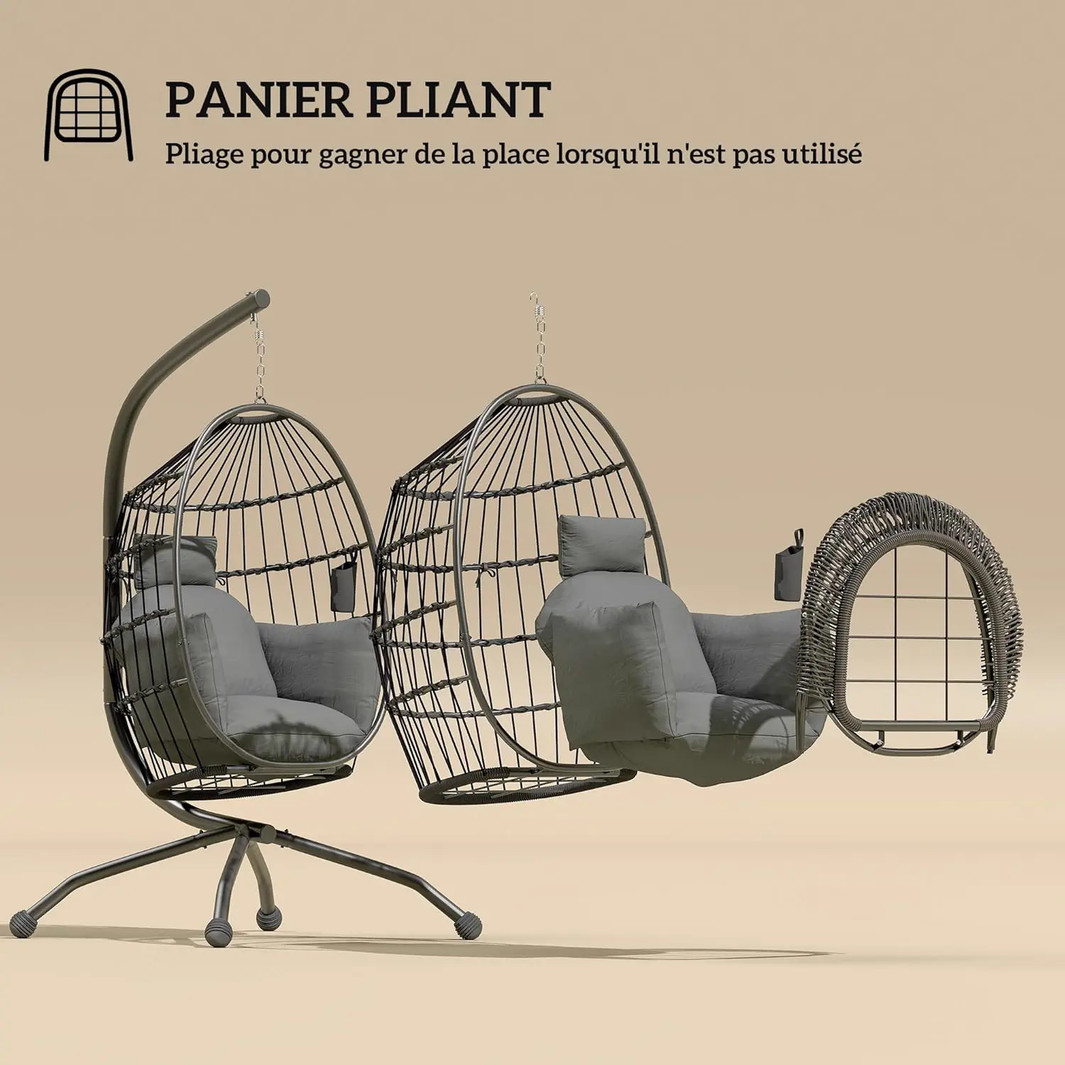 Fauteuils suspendus en acier gris vue 4