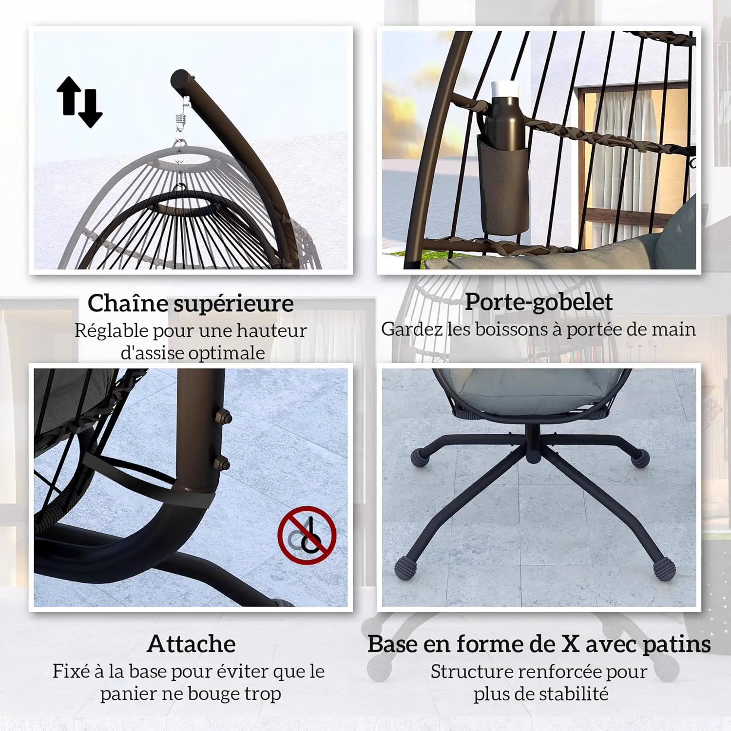 Fauteuils suspendus en acier gris vue 6